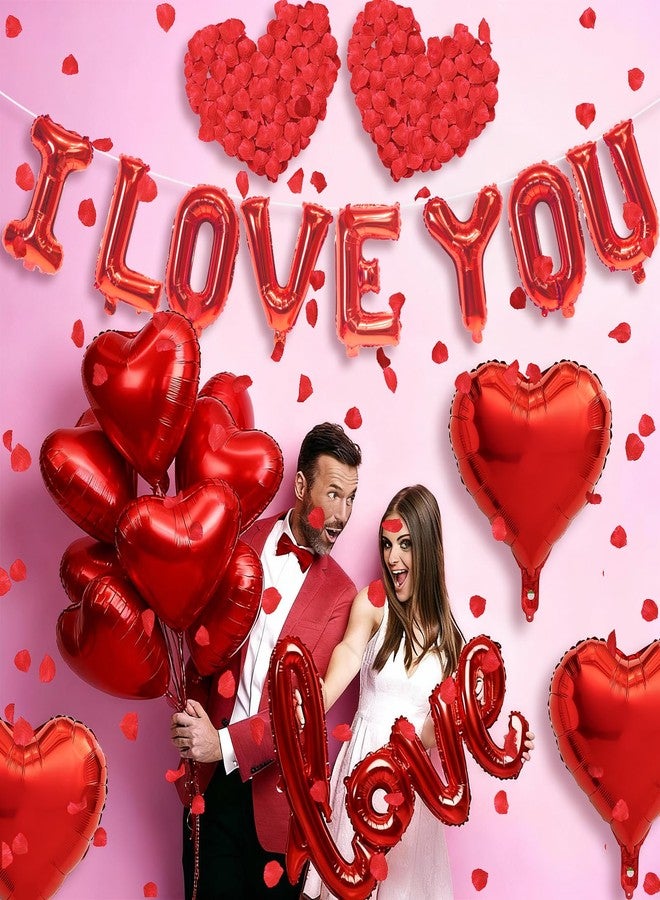 Froova I Love You Balloons Valentines Day Balloons Red Heart Love Foil Mylar Balloon 1000 Pcs Rose Petals for Wedding Anniversary Engagement Valentine Day Romantic Decorations Special Night Party - Image 3